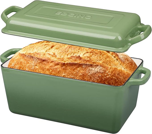 EDGING CASTING Enameled Cast Iron Dutch Oven, Oblong Bread Oven for Sourdough Bread Baking, Baking Pan, Dual Handles, Oven Safe, 4 Quart, Pistachio Green