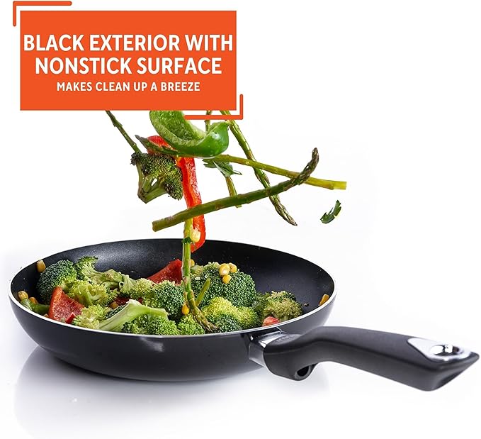 Imusa 8in Bistro Aluminum Nonstick Fry Pan with Cool Touch Handle, Small Skillet for Eggs, Omelets, Sauteing, and Everyday Cooking, Black, (Pack of 4)