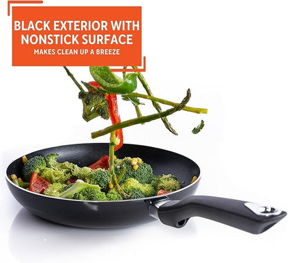Imusa 8in Bistro Aluminum Nonstick Fry Pan with Cool Touch Handle, Small Skillet for Eggs, Omelets, Sauteing, and Everyday Cooking, Black, (Pack of 4)