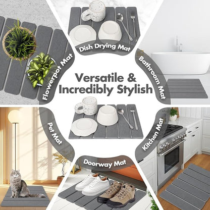 Stone Dish Drying Mat for Kitchen Counter, Eco-friendly, Instant Drying Pad,Diatomaceous Earth Water Absorbing Mat, Foldable and Super Absorbent Dish Drying Stone Mat, 16"×12", Dark Gray - Image 6
