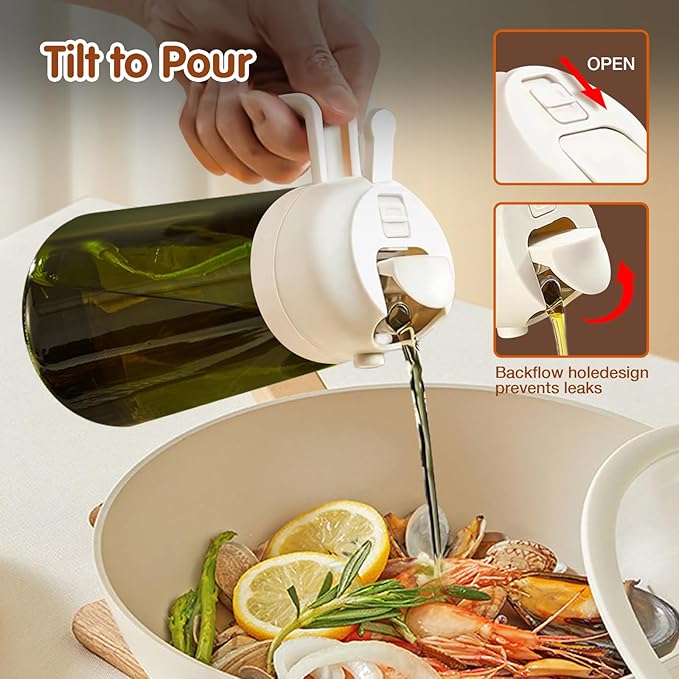 YARRAMATE 2PCS 16oz/470ml Oil Sprayer for Cooking with Stickers, Food-Grade 2 in 1 Olive Oil Dispenser Bottle for Kitchen, Premium Dark Green Glass Oil Bottle for Air Fryer, BBQ(White & Orange) - Image 5