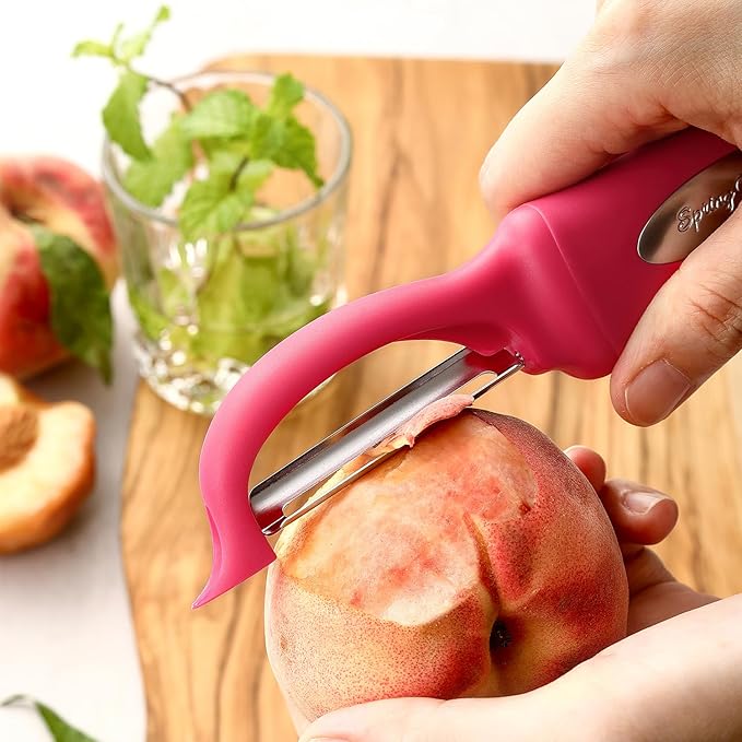Spring Chef Premium Stainless Steel Vegetable Peeler for Kitchen, Dishwasher Safe Apple Peeler with Non-Slip Handle & Sharp Blades, Peel Potato, Fruit, Veggie, Carrot, Mango, Cucumber - Pink - Image 4