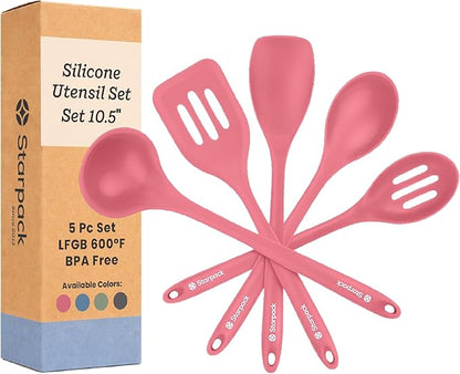 Starpack 'Stir & Serve' Silicone Cooking Utensils Set (5 Pcs) - 10.5" - Kitchen Utensil Set Heat Resistant to 600°F - Kitchen Utensils for Nonstick Cookware - Silicone Utensil Set for Mixing & Cooking by StarpackHome