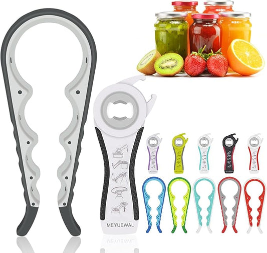 Jar Opener Bottle Opener for Weak Hands, 5 in 1 Multi-Function Can Opener Bottle Opener Kit with Silicone Handle Easy to Use for Children, Elderly and Arthritis Sufferers (White) by Unknown