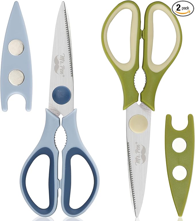 Mr. Pen- All Purpose Kitchen Shears with Protective Sheath, 2 pcs, 8 Inch, Dishwasher Safe, Stainless Steel Food Scissors with Micro-Serrated Blades, Soft Grip, Durable Utility Kitchen Shears by MrPen