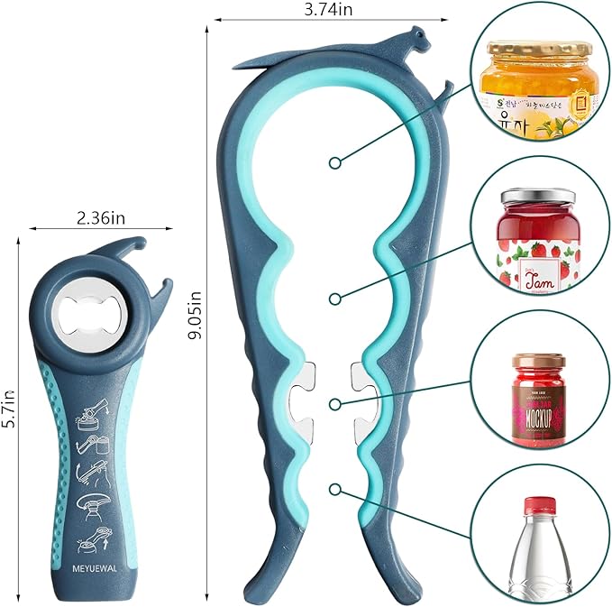 Jar Opener, 6 In 1 Bottle Opener Can Opener for Weak Hands, Jar Openers for Seniors with Arthritis, Multifunctional Lid Opener Kit, Easy Jar Opener Tool for Elderly Adults Kids (Blue) - Image 5