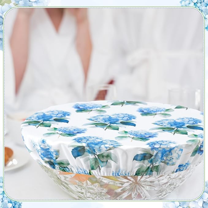 Patelai 10 Pcs Bowl Covers Reusable in 5 Size Stretch Cloth Fabric Elastic Food Storage Bowl Covers Bread Sourdough Lids for Proofing Food Fruits Leftover(Blue, White, Green,Hydrangea Style) - Image 6