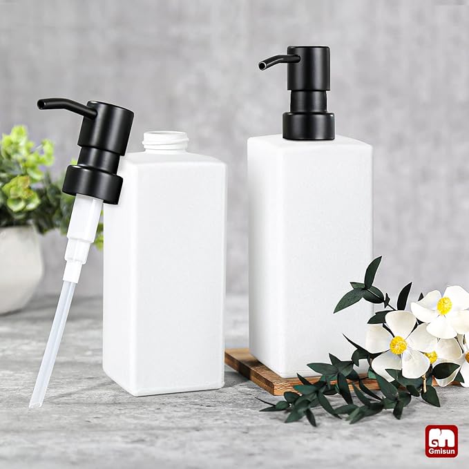 GMISUN White Soap Dispenser, Bathroom Hand Soap Dispenser, Glass Dispenser with Stainless Steel Pump, Kitchen Hand and Dish Soap Dispensers, 12 fl oz/350ml Liquid Refillable Soap and Lotion Bottle - Image 6