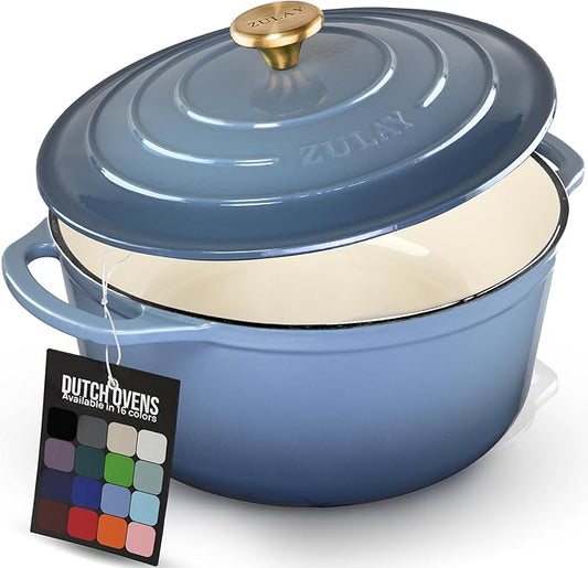 Zulay Kitchen 6 Quart Enameled Cast Iron Dutch Oven Pot with Lid – Premium Durability & Oven Safe up to 500°F – Heavy Duty Cookware Perfect for Bread Baking, Stews, Braising & Roasting - Aquamarine by ZulayKitchen