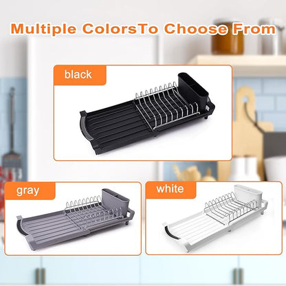 Dish Drying Rack Compact Expandable - A Space-Saving, Stainless Steel, Rust-Resistant Dish Drainer for Kitchen and Apartment Countertops/Sink Cabinets, Extendable from 11.42 to 19.9 inches(Black) - Image 6