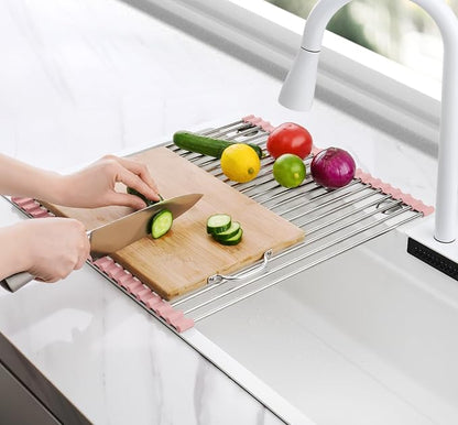Tomorotec 17.7" x 15.5" Roll Up Dish Drying Rack Over Sink Drying Rack Sink Cover Kitchen Sink Accessories Gadget Multipurpose Organizer Foldable Stainless Steel Drainer - Image 8