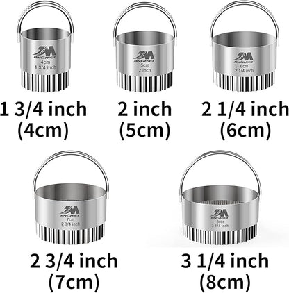 Ripple Biscuit Cutter Set 1.75inch 2inch 2.25inch 2.75inch 3.25inch, Stainless Steel Round Biscuit Cutters with Handle, Wave Cookies Cutter with Fluted Edge, Professional Baking Dough Tools