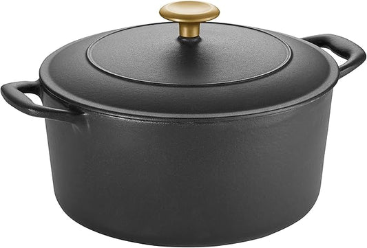 Tramontina Bestow Enameled Cast Iron Dutch Oven Pot with Lid, Round 5.5-quart, Matte Black with Gold Knob by Tramontina