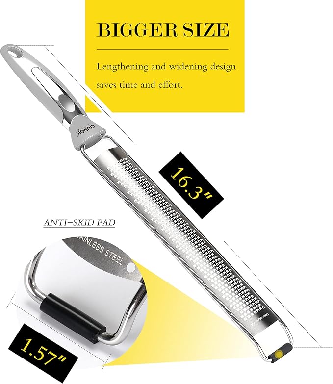 Ourokhome Kitchen Lemon Zester, Stainless Steel Hand Held Parmesan Cheese Grater for Ginger, Chocolate, Coconut, Lime, Nutmeg, Citrus, Fruit, Vegetable with Cleaning Brush, Dishwasher safe, Gray - Image 5