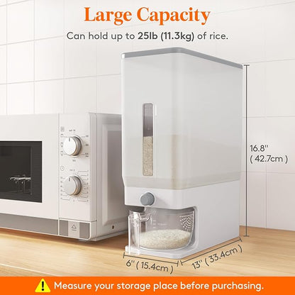 Lifewit 2 Pack Rice Dispenser 25 Lbs(11.3kg), Rice Storage Container Sealed Moisture Proof with Measuring Cup for Kitchen Pantry Household, BPA-Free, Clear