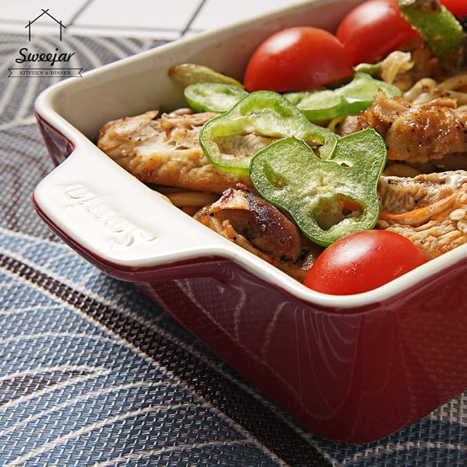 Sweejar Ceramic Bakeware Set, Rectangular Baking Dish for Oven Lasagna Pans for Cooking, Kitchen, Cake Dinner, Banquet and Daily Use, 11.8 x 7.8 x 2.75 Inches of Baking Pans (Red) - Image 4