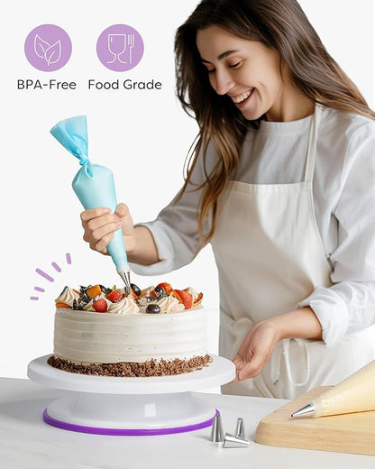 Kootek 71PCs Cake Decorating Kit, Baking Supplies Tools - Includes Cake Stand Turntable, 12 Icing Piping Tips Set, 2 Frosting Spatulas, 3 Scrapers, 50+2 Piping Bags, Coupler, Video Tutorial, Booklet - Image 7
