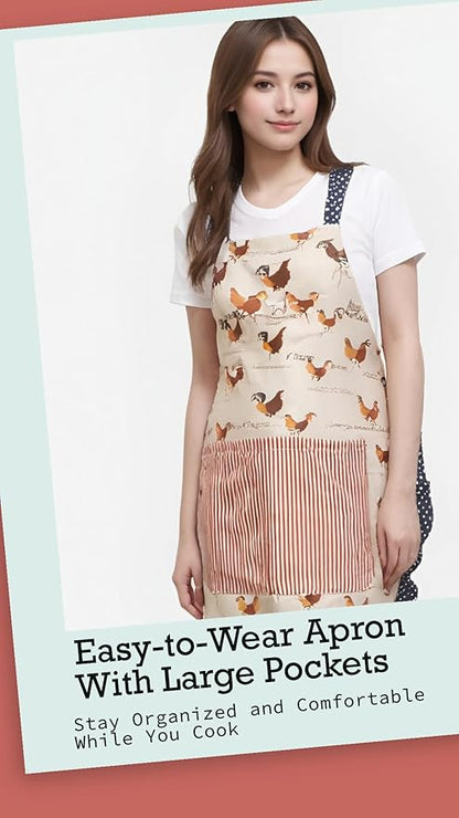 Lovely Flower Pattern Retro Aprons With Large Pockets for Women Girls Cooking Kitchen Bakery Mother's Gift