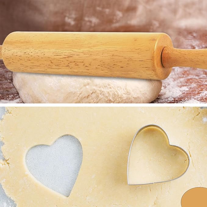 Wooden Rolling Pin 17.6 Inch with Rotating Ergonomic Handles – Classic Beech Wood Dough Roller for Baking Pizza, Pastry, Bread, and Cookies - Image 8