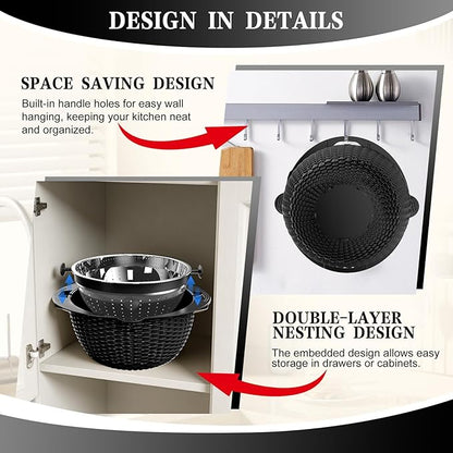 4-1 Colander with Bowl Set - Colander for Kitchen - Rotatable Strainers and Colanders(Patented) - Pasta Strainer - Bowl With Colander & New Upgraded Graters for Fruit Veggie, Kitchen Essentials, Black - Image 7