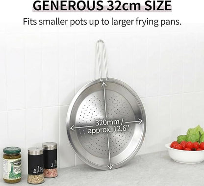 Stainless Steel Splatter Screen Lid, Oil Splash Guard with Steam Vent Holes, Long Handle, Frying Pan Cover, 12.6 in (32 cm) - 1ea - Image 3