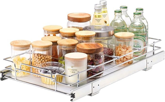 VEVOR 12.5"Wx21"Dx3.5"H Pull Out Cabinet Organizer, Heavy Duty Slide Out Pantry Shelves, Chrome-Plated Steel Roll Out Drawer, Drawer Storage for Home Under Sink, 14"Wx22"Dx7"H Install Size for Cabinet