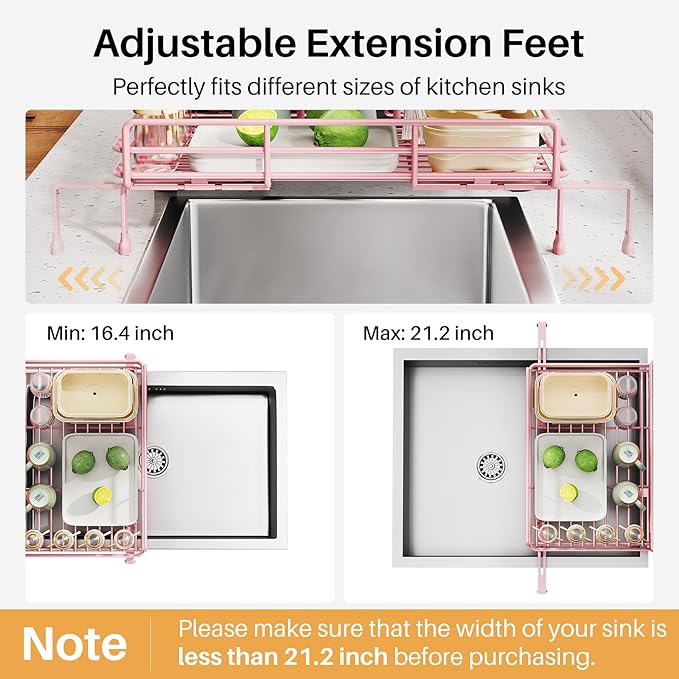 SNTD Dish Drying Rack - Extendable Dish Rack, Large Sink Drying Dish Drainer for Kitchen Counter, Stainless Steel Dish Strainer with Utensil Holder (Pink) - Image 7