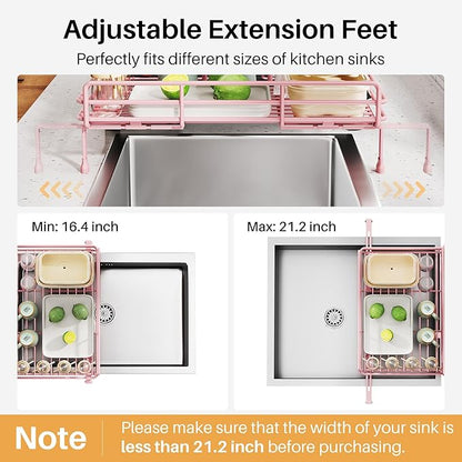 SNTD Dish Drying Rack - Extendable Dish Rack, Large Sink Drying Dish Drainer for Kitchen Counter, Stainless Steel Dish Strainer with Utensil Holder (Pink) - Image 7