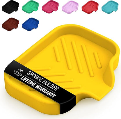 Zulay Kitchen Small Silicone Sponge Holder (4.9x3.3”) – Space-Saving Sink Organizer Tray for Sponge, Soap, Brush & More – Compact Non-Slip Dish for Kitchen & Bathroom (Yellow) by ZulayKitchen