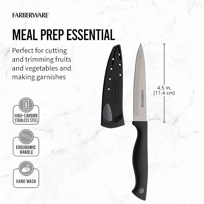 Farberware Edgekeeper 4.5-Inch Fine Edge Utility Knife with Self-Sharpening Blade Cover, High Carbon-Stainless Steel Kitchen Knife with Ergonomic Handle, Razor-Sharp Knife, Black - Image 3