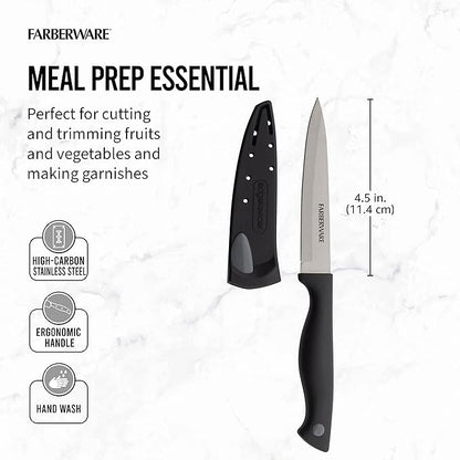 Farberware Edgekeeper 4.5-Inch Fine Edge Utility Knife with Self-Sharpening Blade Cover, High Carbon-Stainless Steel Kitchen Knife with Ergonomic Handle, Razor-Sharp Knife, Black - Image 3
