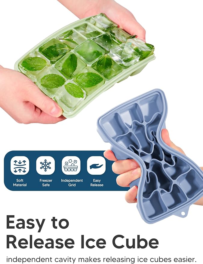 Silicone Ice Cube Trays with Lid, 2 Pack 30 Cubes, Easy Release Silicone Cube Molds, Reusable and Stackable Ice Cube Trays for Freezer, Covered Ice Cube Trays for Cocktails, Whiskey, Coffee - Image 3