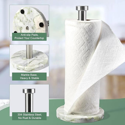 Koville African Marble Paper Towel Holder Countertop, 6" Stone Base Gold Rod Paper Towel Holder Stand for Kitchen Storage, for Standard or Jumbo-Sized Rolls - Image 3