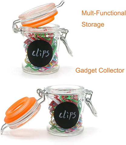 1.7 oz Mini Glass Spice Jars with Labels, Small Stash Jars with Airtight Hinged Lid, 12 Pack Empty Spice Bottles with Rubber Gasket for Herb Tea Seasoning Storage