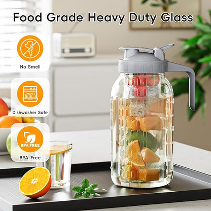 64 oz Glass Pitcher with Lid, Heavy Duty Wide Mouth Mason Jar with Pour Spout, Tea Jug Airtight Seal for Freshness and Convenience, Great for Cold Beverages, Breast Milk and Infused Drinks - Image 3
