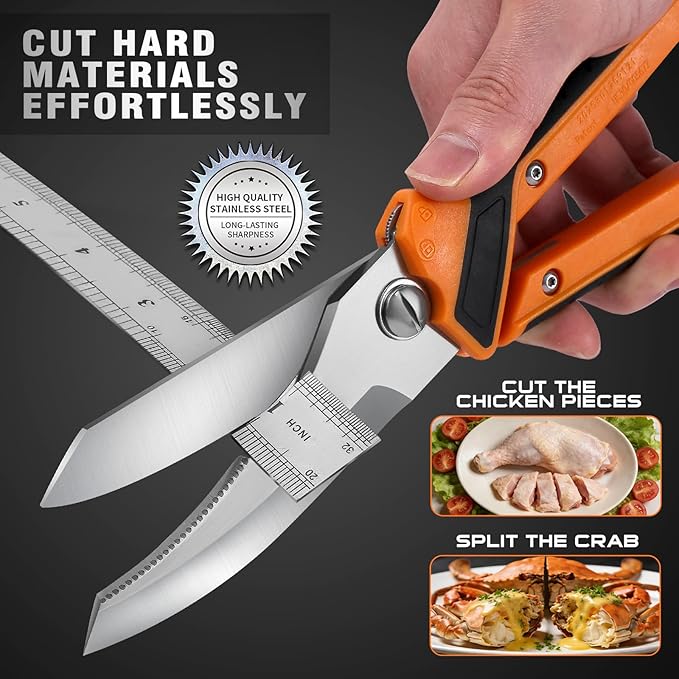 Chenovate® Heavy Duty Kitchen Scissors,Kitchen Shears with Knife & Scissor Switch Lock,Food Scissors Fit for Poultry Bones,Turkey,Meat Cutting,Veggies,Fish,Pizza(black)