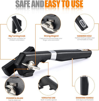 2 in 1 Safety Can Opener Manual Smooth Edge & Bottle Opener, No-Trouble-Lid-Lift Manual Can Opener with Magnet, Large Rubber Handle & Stainless Steel Blade, Side Cut Hand Can Opener for Kitchen - Image 4