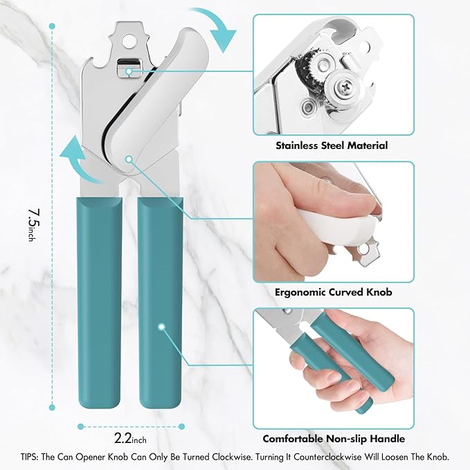 Can Opener Manual, COKORA Can Openers Hand Held with Comfort Anti-Slip Handles, Heavy Duty Stainless Steel Can Opener Smooth Edge and Bottle Openers, Easy Turn Can Openers for Seniors, Kitchen, Green - Image 2