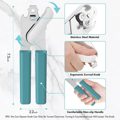 Can Opener Manual, COKORA Can Openers Hand Held with Comfort Anti-Slip Handles, Heavy Duty Stainless Steel Can Opener Smooth Edge and Bottle Openers, Easy Turn Can Openers for Seniors, Kitchen, Green - Image 2
