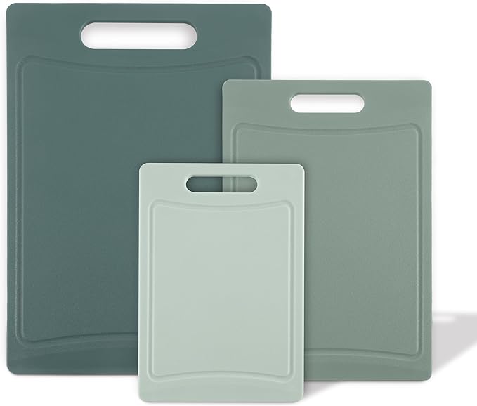 COOK WITH COLOR Non-Slip Cutting Board Set – Kitchen Essentials with Easy Grip Handle for Meat, Veggies, and Fruits, 3 Cutting Boards, Mint - Image 8