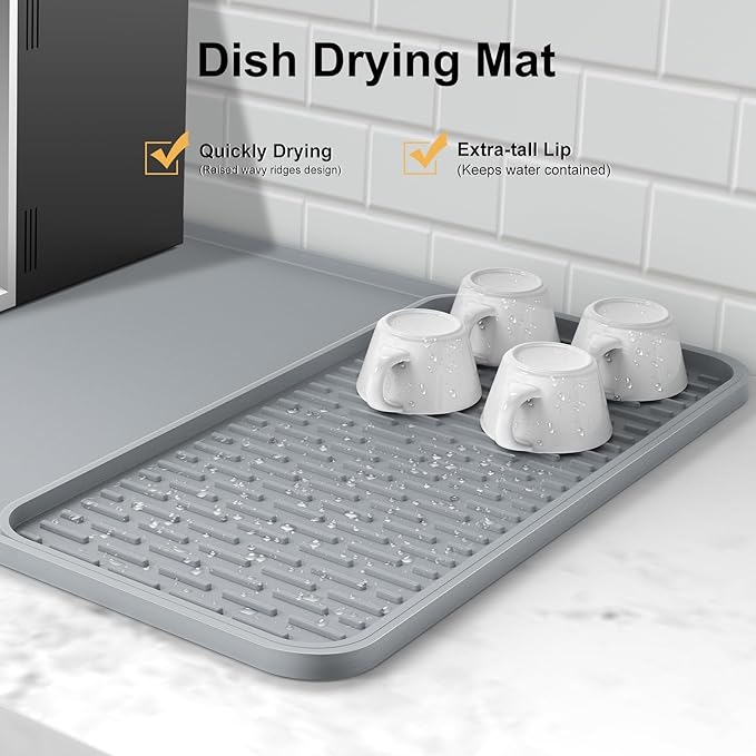 Silicone Coffee Mat, 24'' x 16'' Bar Mat with Detachable Dish Drying Mat for Countertops, Fits Under Coffee Maker, Machine, Espresso Machine, Dish Rack - Image 3