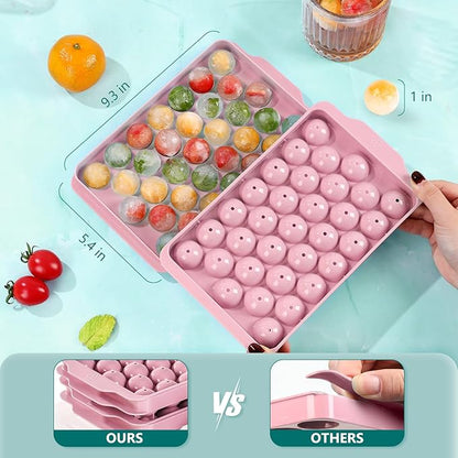 Optish Ice Cube Tray with Lid and Bin, 3 Pack Ice Trays for Freezer, 99 Pcs Round Ice Cube Mold, Ices Maker Bucket with Scoop for Cocktail, Coffee, Rv Accessories, Easy to Release (1 inch, Pink) - Image 2