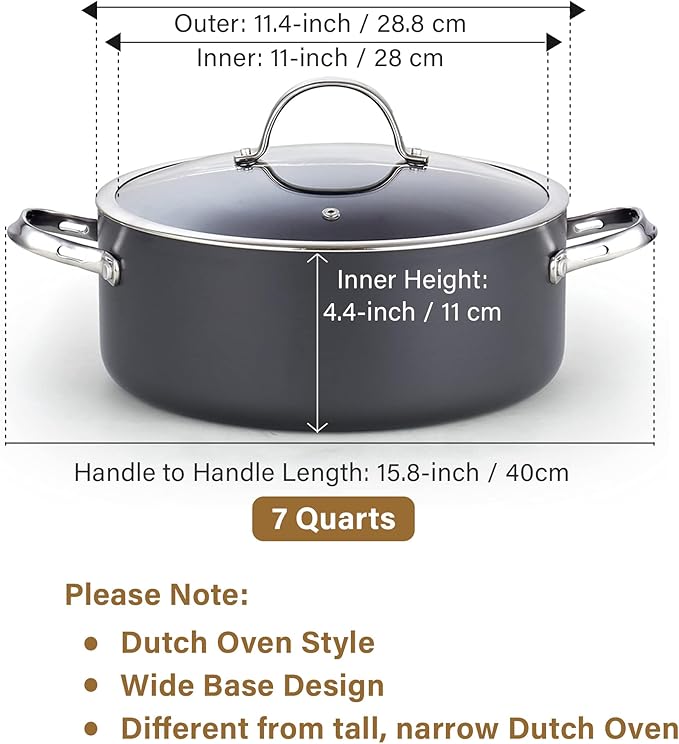 Cooks Standard Stock Pot Dutch Oven Casserole with Glass Lid, 7-Quart Classic Hard Anodized Nonstick Stockpot, Black