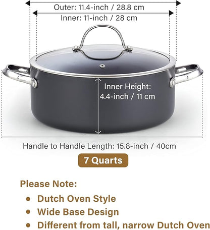 Cooks Standard Stock Pot Dutch Oven Casserole with Glass Lid, 7-Quart Classic Hard Anodized Nonstick Stockpot, Black