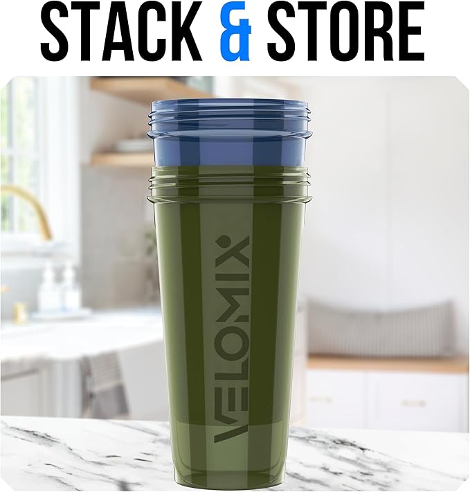 VELOMIX -2 Pack- 28 oz Protein Shaker Bottles for Protein Mixes - 2x Wire Whisk | Leak Proof Shaker Cups for Protein Shakes and Pre Workout | Protein Shaker Bottle Pack (A2) Blue/Green