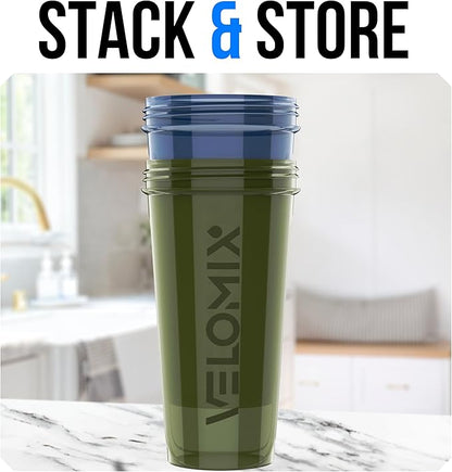 VELOMIX -2 Pack- 28 oz Protein Shaker Bottles for Protein Mixes - 2x Wire Whisk | Leak Proof Shaker Cups for Protein Shakes and Pre Workout | Protein Shaker Bottle Pack (A2) Blue/Green