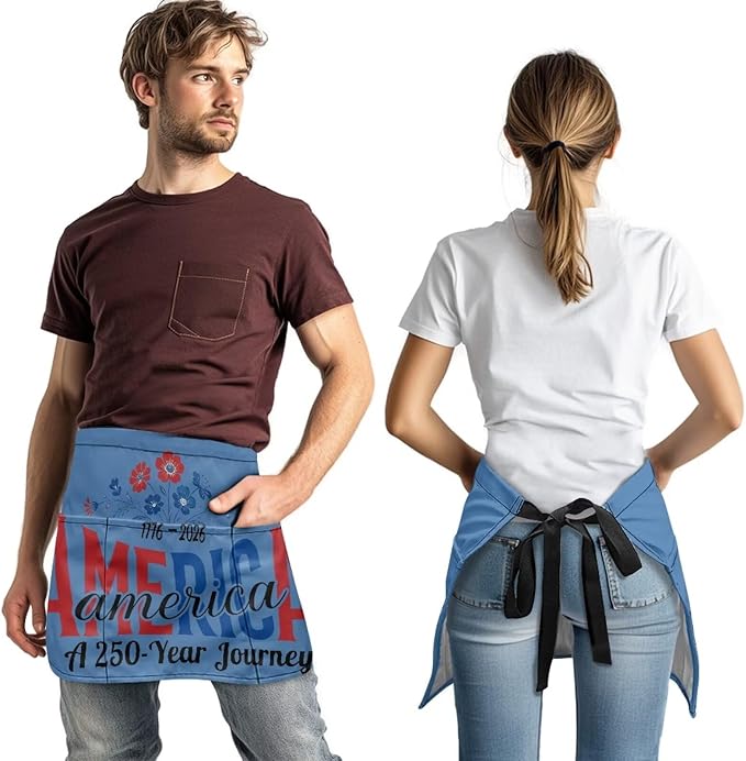 Server Apron with 3 Pockets, Waterproof Oil Waitress Waiter Half Apron for Restaurant Hotel Kitchen Cafe