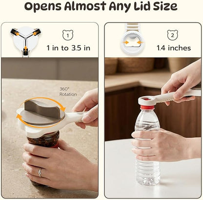Mcbazel 4-in-1 Adjustable Jar Opener for Seniors with Weak Hands, Lightweight ABS & Stainless Steel Teeth Bottle Opener, Multi-Functional Lid Remover for 0.6"-3.5" Caps & Beer Bottles