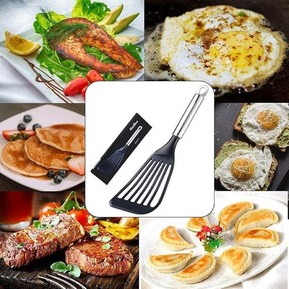 KSENDALO LFGB Certified Nylon Fish Spatula, Slotted Egg Turner for Nonstick Cookware – Flexible Wide Blade Kitchen Flipper for Eggs, Omelets, Pancakes, Dishwasher Safe (Max. 410°F） - Image 6