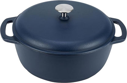 Amazon Basics Enameled Cast Iron Dutch Oven Pot with Lid, Dual Handles, Heavy-Duty, Oven Safe, Round, 6-Quart, Matte Navy by AmazonBasics